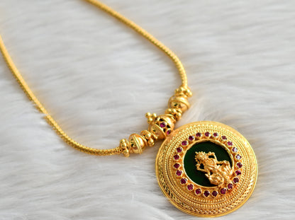 Gold look alike kerala style pink-green lakshmi necklace dj-43606