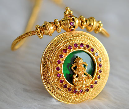 Gold look alike kerala style pink-green lakshmi necklace dj-43606