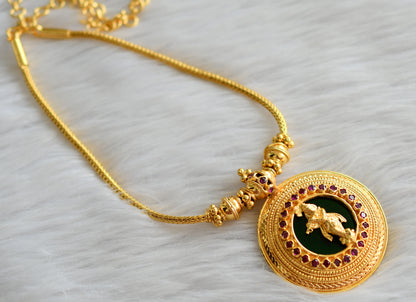 Gold look alike kerala style pink-green krishna round necklace dj-43610