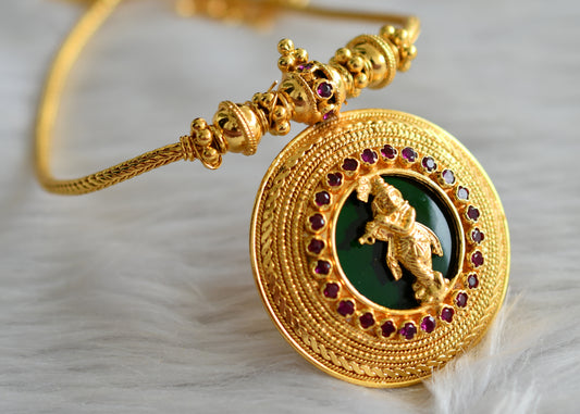 Gold look alike kerala style pink-green krishna round necklace dj-43610