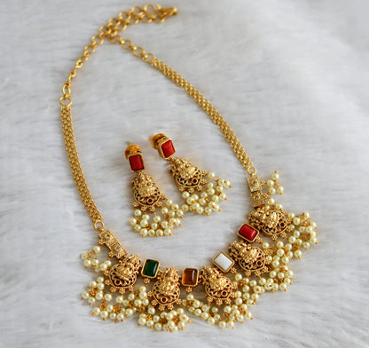 Matte finish multi color block stone lakshmi gutta pusalu necklace set dj-46938