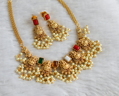 Matte finish multi color block stone lakshmi gutta pusalu necklace set dj-46938