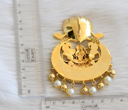 Gold tone pink-green-white pearl bead big naga lakshmi jadau kundan pendant dj-45263