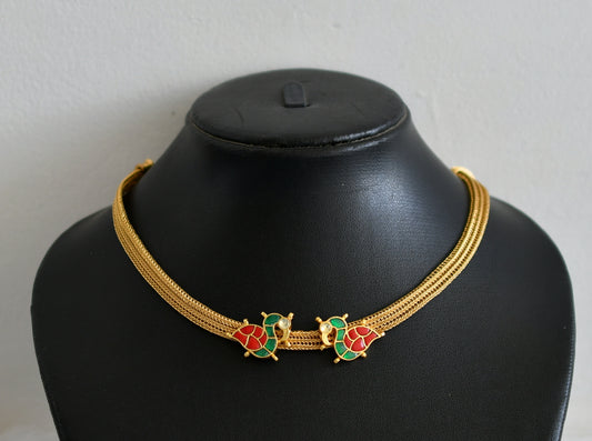 Matte finish coral-green-white kundan jadau swan choker necklace dj-48725