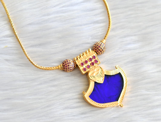 Gold tone kerala style pink-blue palakka necklace dj-43616