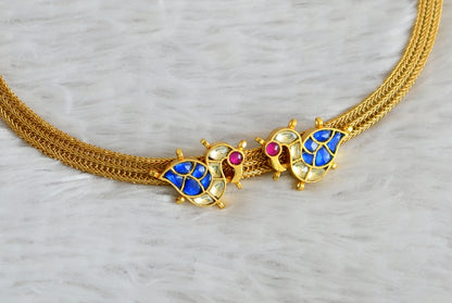 Matte finish pink-blue-white kundan jadau swan choker necklace dj-48724