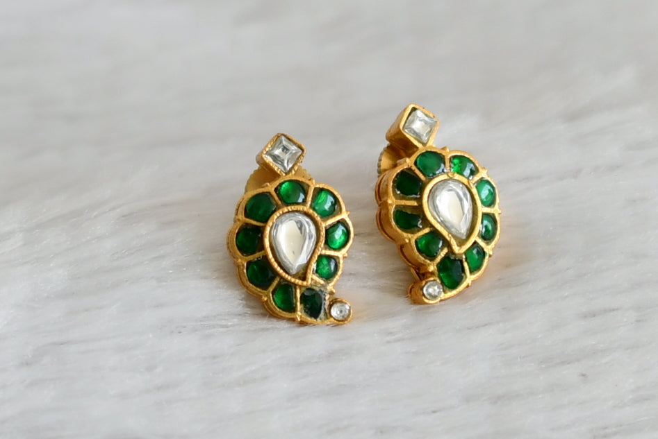 Matte finish green-white mango kundan jadau earrings dj-48692