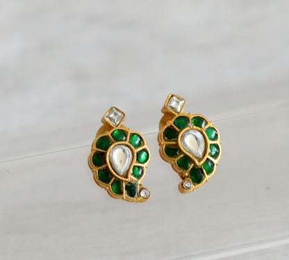 Matte finish green-white mango kundan jadau earrings dj-48692