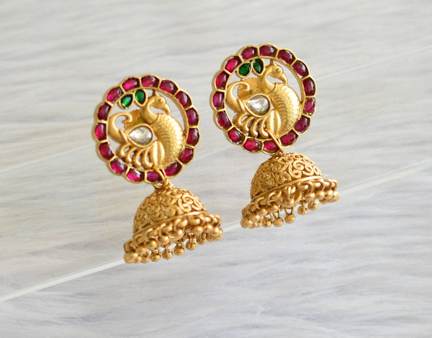 Antique gold look alike pink-green-white kundan jadau lakshmi coin peacock haar set dj-43635