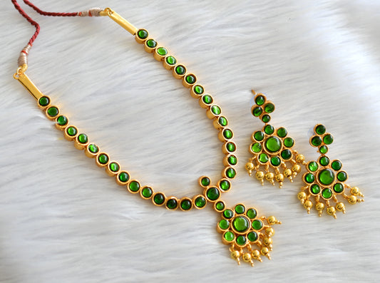 Gold tone temple green gold beaded necklace set dj-43622