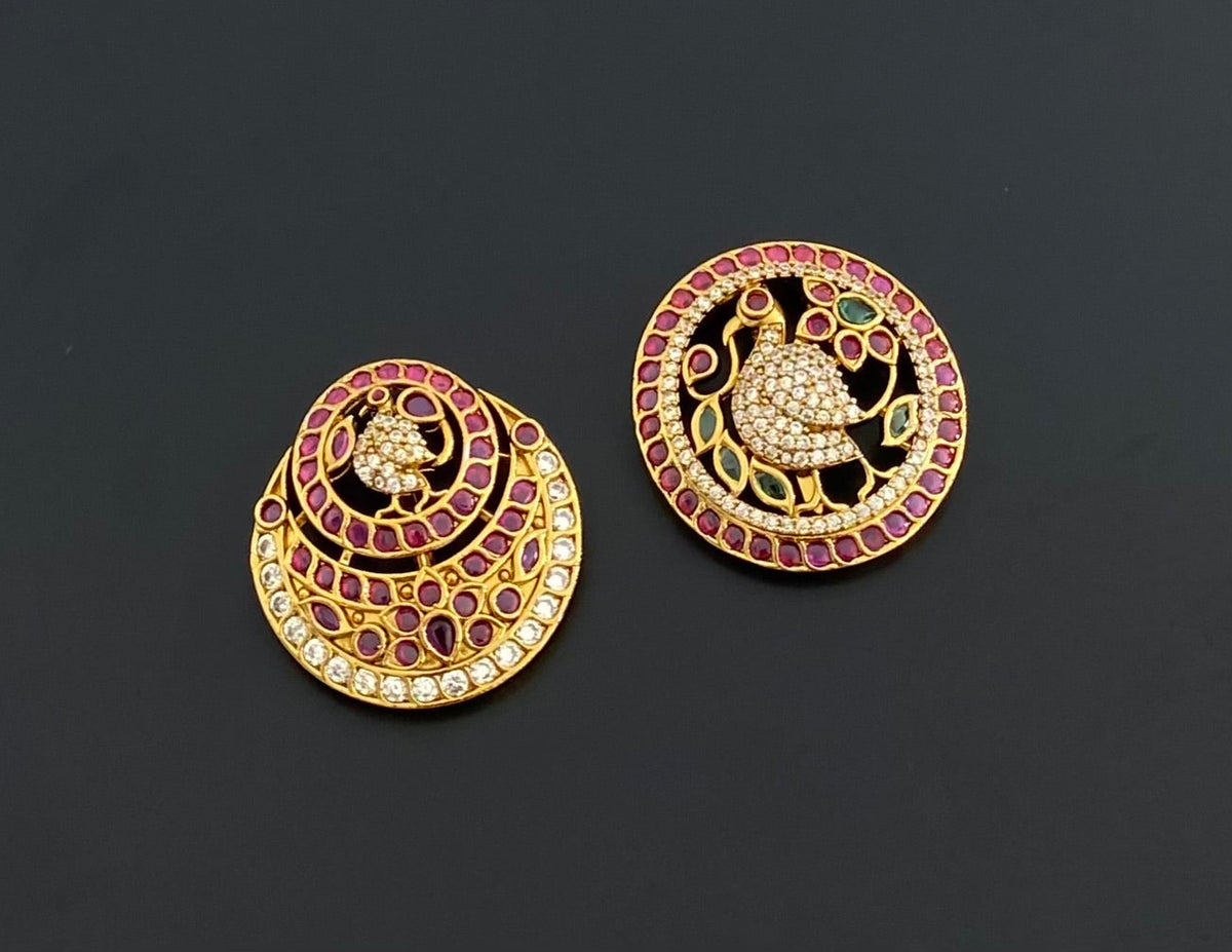 Antique gold tone cz kemp-green swan sun moon hair jewel- Dj-51351
