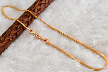 Gold tone maroon-white stone flower mugappu chain dj-51898