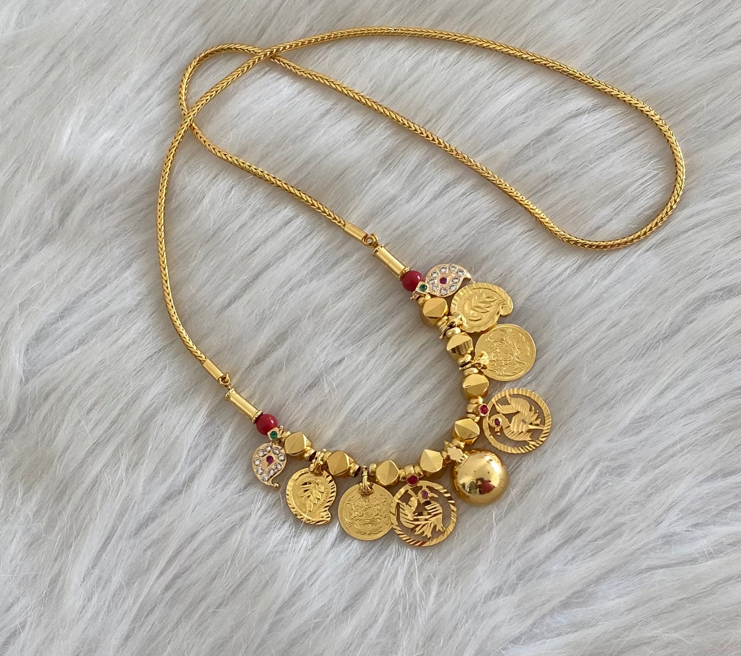 Gold tone coral beads lakshmi coin mango bottu mangalyam dj-54610