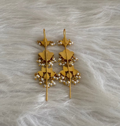 Gold tone pink-green-white kundan jadau lotus bugadi needle earrings dj-54594