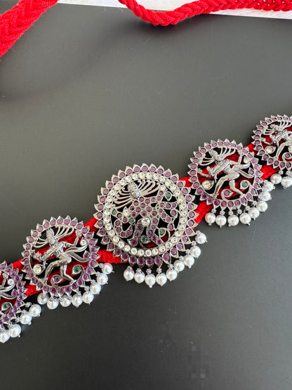 Black finish precious kemp-green-white pearl natarajar waist band dj-50861