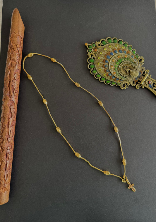 Gold tone 24 inches chain with ruby cross pendant dj-52232