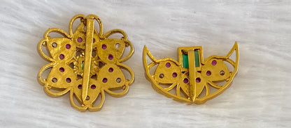 Antique gold tone small kemp-green-white flower sun moon hair jewel dj-53655