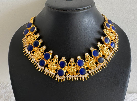 Gold tone blue-white kerala style round Lakshmi necklace dj-51712