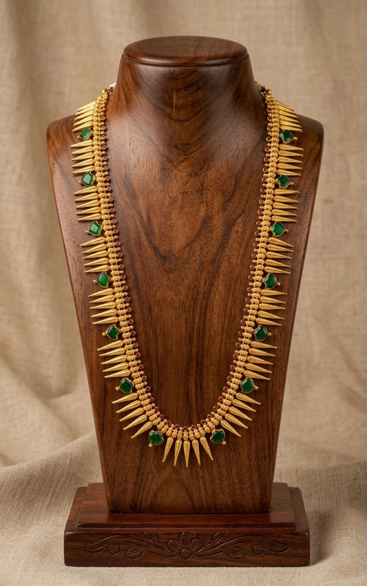 Gold tone pink-green palakka mulla mottu haar dj-53174