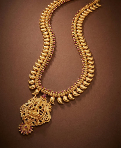 Gold look alike kerala style AD pink lakshmi mango haar dj-51953