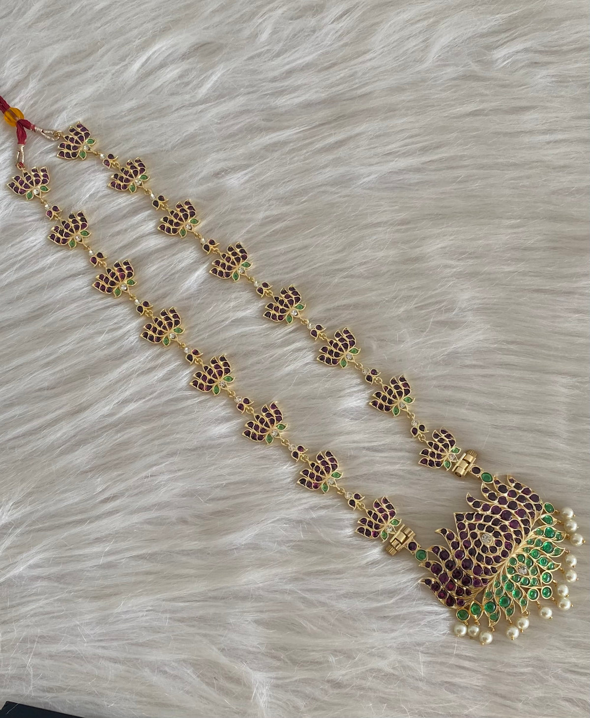 Gold tone precious kemp-green-white pearl lotus haar dj-54722