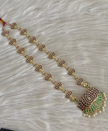 Gold tone precious kemp-green-white pearl lotus haar dj-54722
