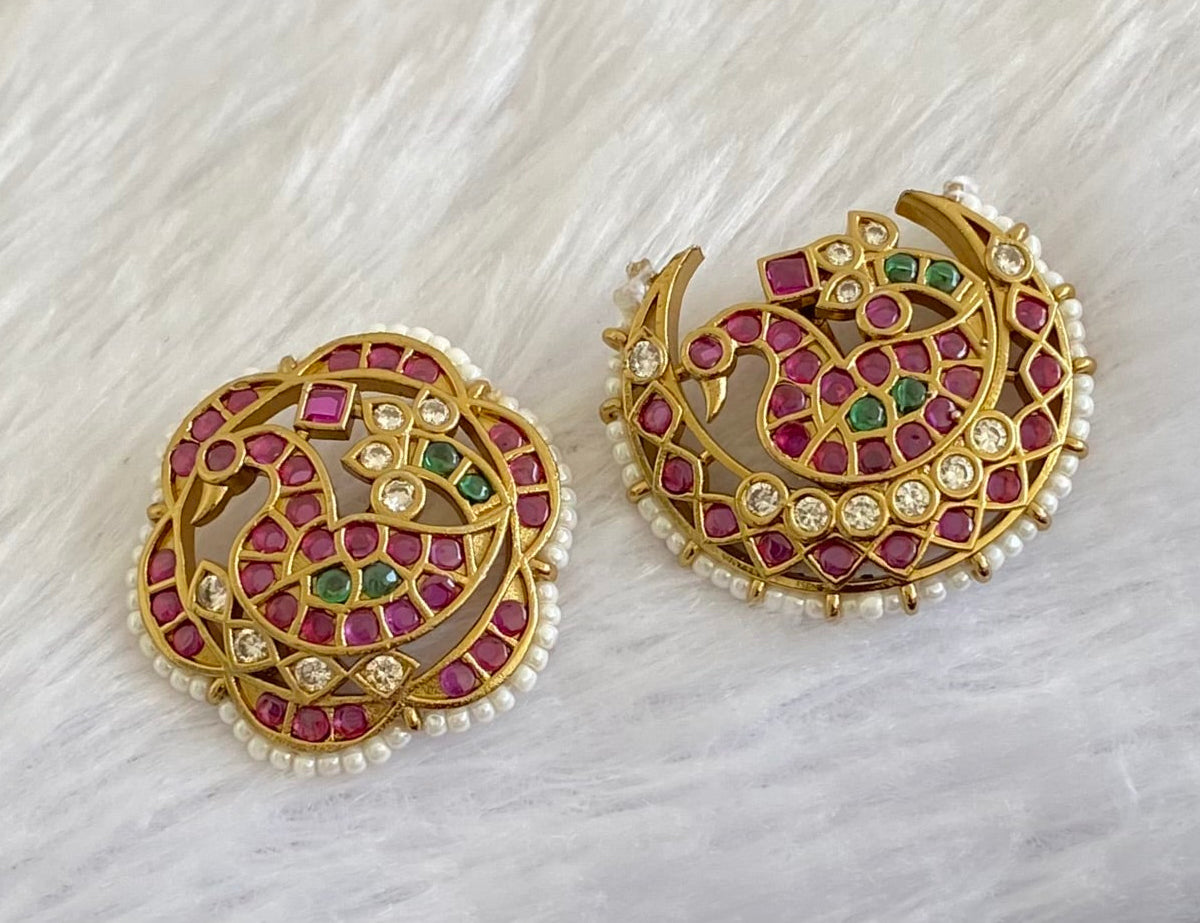 Antique gold tone kemp-green-white peacock pearl sun moon hair jewel dj-53653