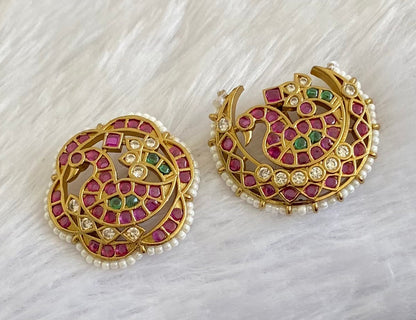 Antique gold tone kemp-green-white peacock pearl sun moon hair jewel dj-53653