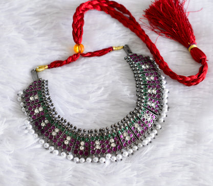 Black finish precious kemp-green pearl poothali necklace dj-52279