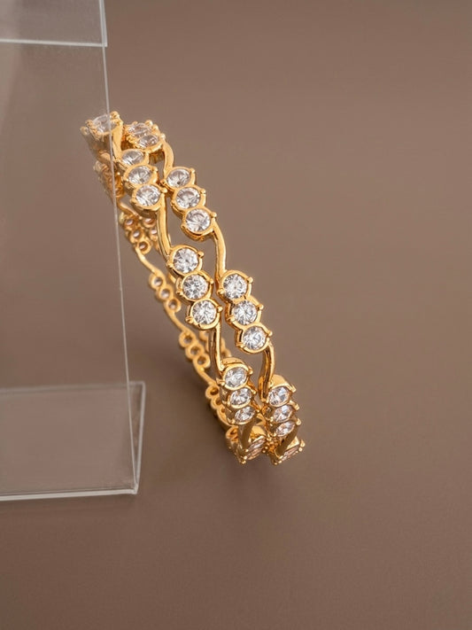 Gold tone white stone bangles(2.12) Dj-53895