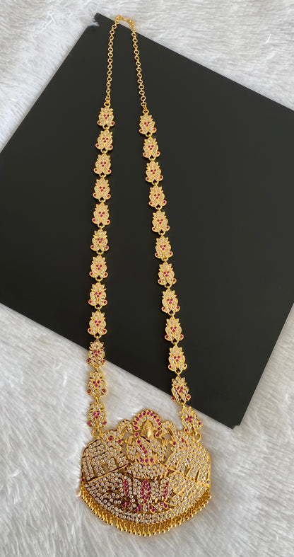 Gold tone south indian style grand AD pink-white gaja lakshmi haar dj-53255