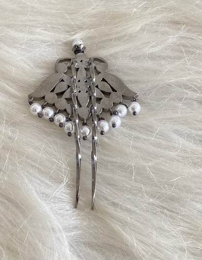 Black finish precious kemp-green-white pearl hair jewel/pin dj-54688