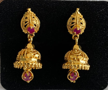 Gold tone pink stone screw back  jhumkka-dj52892