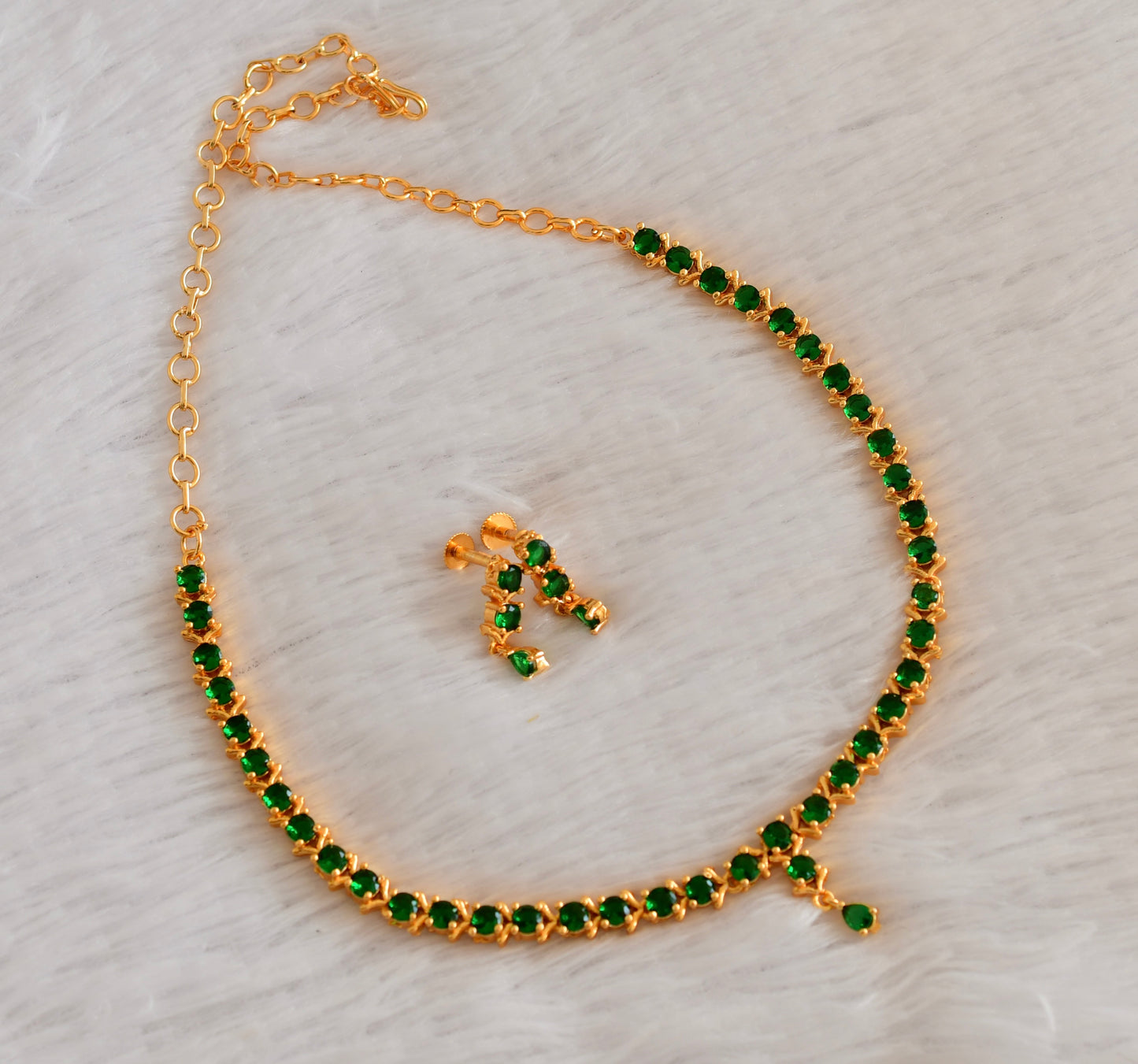 Gold tone AD bottle green necklace set dj-53306