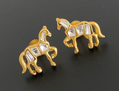 Gold tone white kundan jadau horse earrings dj-53544