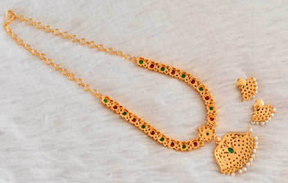 Gold tone AD pink-green stone south Indian style necklace set dj-53299