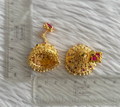 Gold tone ruby lakshmi coin jhumkka dj-51103