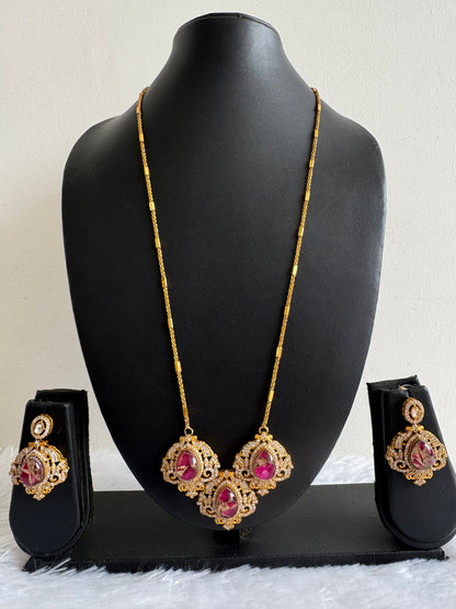 Antique gold tone lilac-gold fire-stone long chain set dj-51094