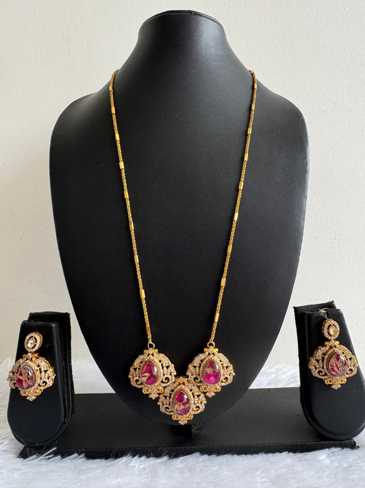 Antique gold tone lilac-gold fire-stone long chain set dj-51094