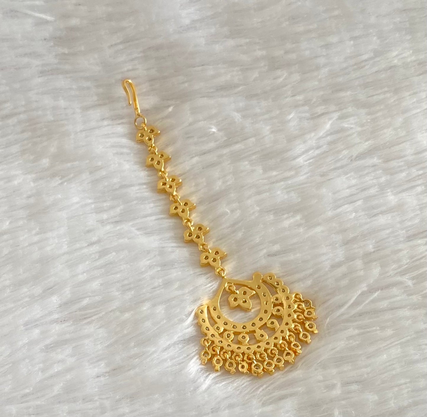 Gold tone AD white stone south Indian tikka dj-54043