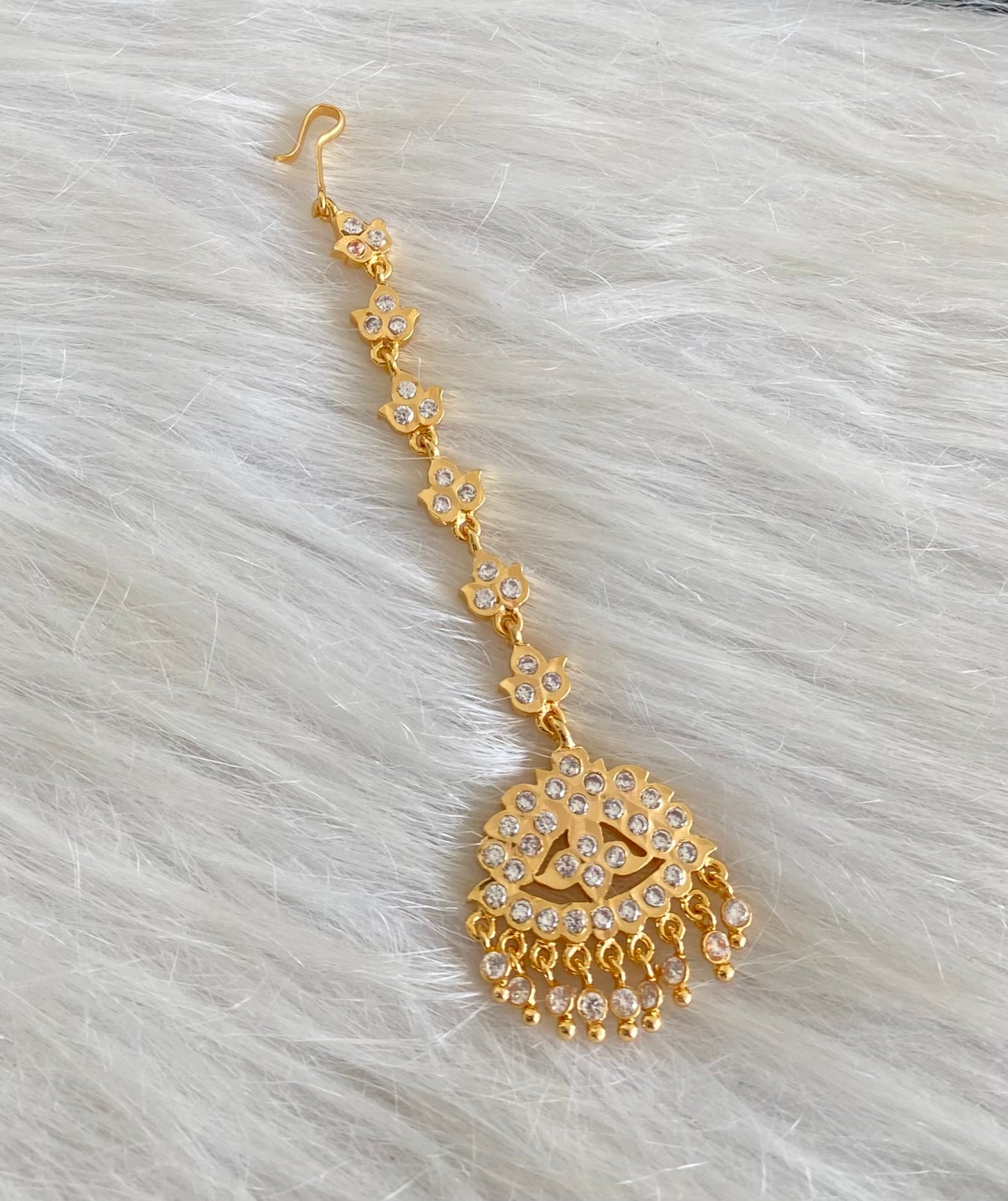 Gold tone AD white stone south Indian tikka dj-53859