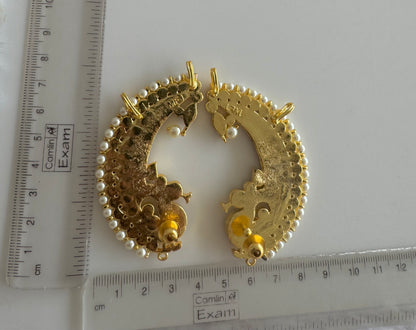 Gold tone precious kemp-green pearl khanpool peacock earrings dj-51449