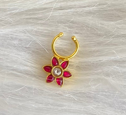 Gold tone kundan jadau pink-white stone flower nose pin/bulakku dj-53776
