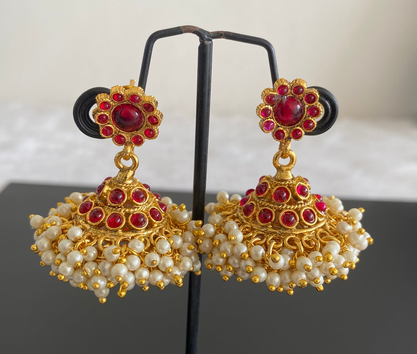 Antique gold tone pink Pearl jhumkka dj-52930