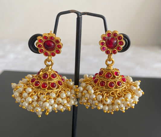 Antique gold tone pink Pearl jhumkka dj-52930