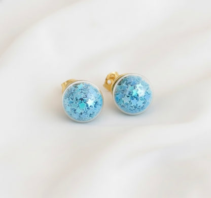 Gold tone Blue Ball Earrings-dj17320