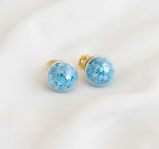 Gold tone Blue Ball Earrings-dj17320