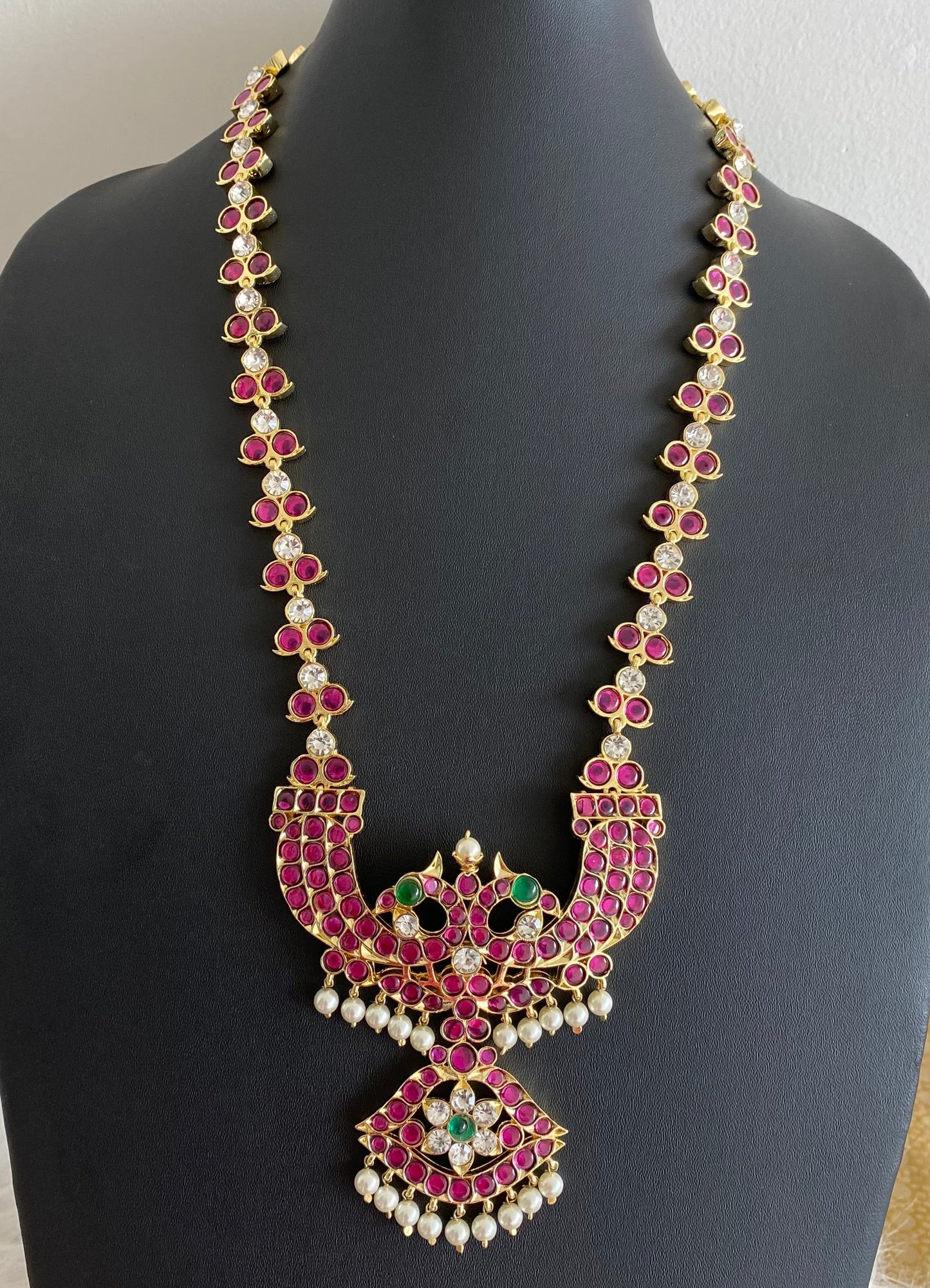 Gold tone precious kemp-green-white flower pearl peacock haar dj-53942