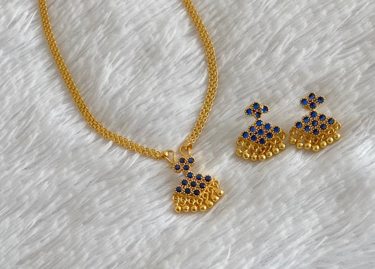 Gold tone 18 inches chain with blue stone pathakkam pendant set dj-54911