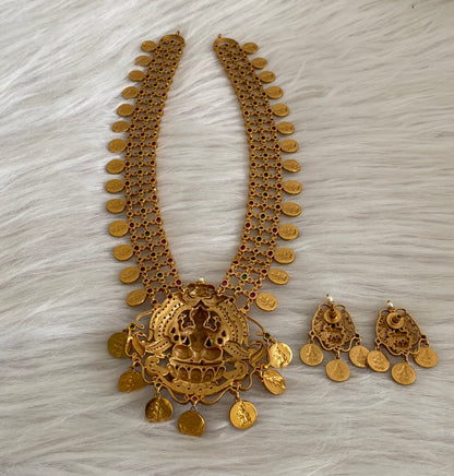 Matte finish kemp-green lakshmi coin haar set dj-55002